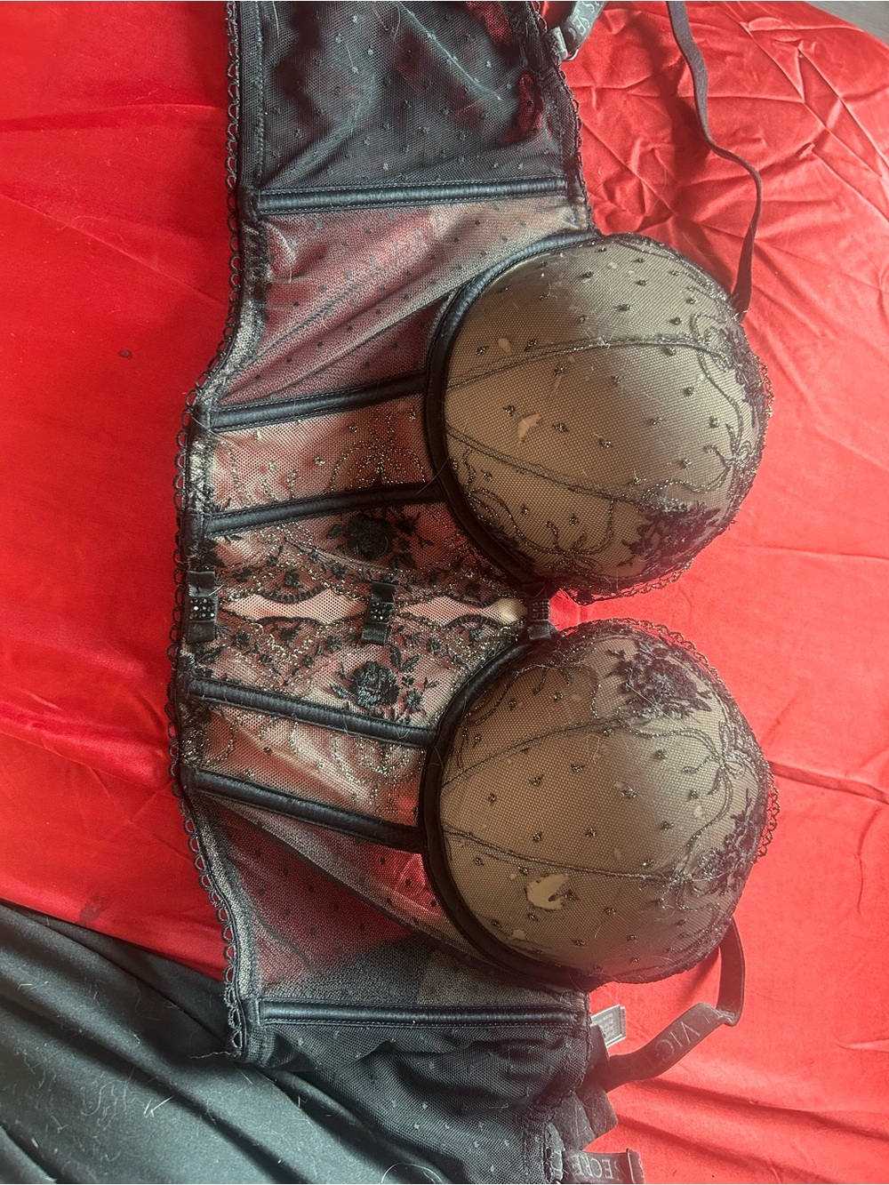 Victoria's Secret Black Lace Longline Push-Up Bra
